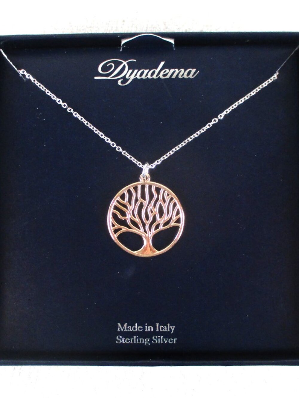 Sterling Silver Rose Gold Tree of Life Pendant Necklace Made in Italy Dyadema